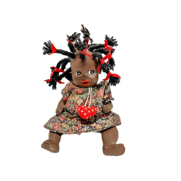 Vintage African American Porcelain Jointed Doll w/ Braids - Picture 8 of 8